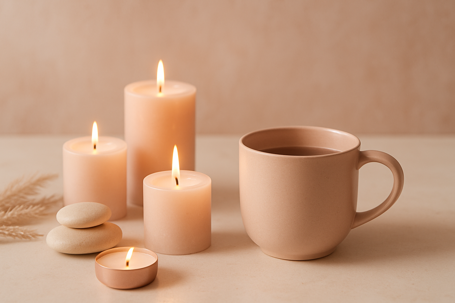es sollen Kerzen, well feeling und evt eine Tasse abgebildet sein. Mach das Bild realistisch